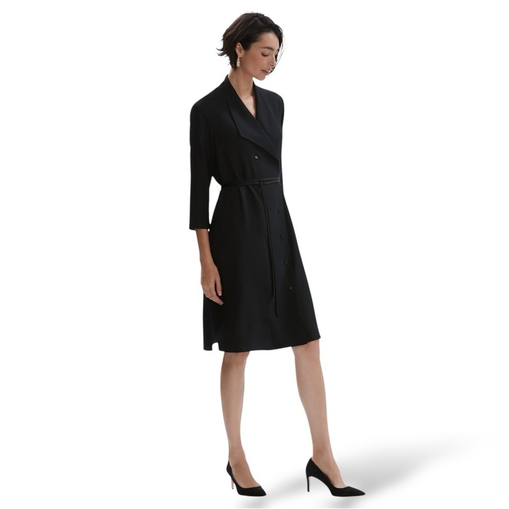 M.M. LaFleur ✘ Suzanne Trench Light Wrap Tie Collared Shirt Dress, Black, M - Picture 16 of 16